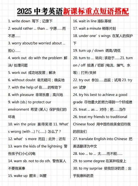 2025年中考英语新课标209段重点短语搭配电子版下载第1张