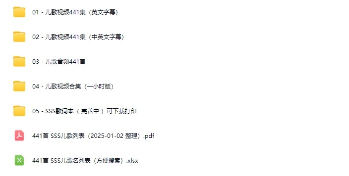 SSS英语启蒙儿歌441首（视频+音频+歌词本，英文/中英文字幕）第2张